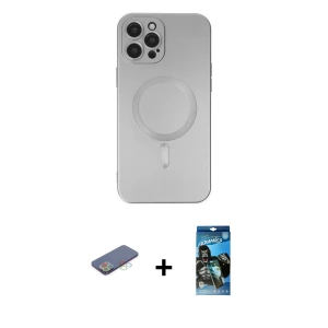 ieg™ iPhone 12 Pro Max Kılıf Akış Minimal Özel Seri - Siyah 34D Izgaralı Cam + Renkli Kamera Lens Koruma Cam - MI