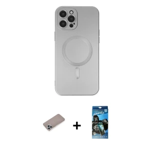 ieg™ iPhone 12 Pro Max Kılıf Akış Minimal Özel Seri - Siyah 34D Izgaralı Cam + Shine Kamera Lens Koruma Cam - SABE