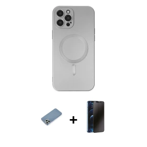ieg™ iPhone 12 Pro Max Kılıf Akış Minimal Özel Seri - Siyah 3D Antistatik Hayalet Cam Ekran Koruyucu + Shine Kamera Lens Koruma Cam - GS