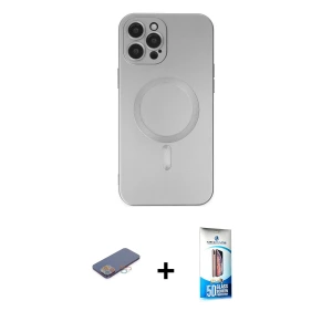 ieg™ iPhone 12 Pro Max Kılıf Akış Minimal Özel Seri - Siyah 5D Eko Cam Ekran Koruyucu + Renkli Kamera Lens Koruma Cam - PE