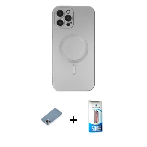 ieg™ iPhone 12 Pro Max Kılıf Akış Minimal Özel Seri - Siyah 5D Eko Cam Ekran Koruyucu + Shine Kamera Lens Koruma Cam - GI