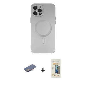 ieg™ iPhone 12 Pro Max Kılıf Akış Minimal Özel Seri - Siyah 6D Mat Seramik Hayalet Nano Ekran Koruyucu + Renkli Kamera Lens Koruma Cam - PE