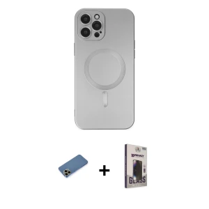 ieg™ iPhone 12 Pro Max Kılıf Akış Minimal Özel Seri - Siyah Bilvis Hayalet Cam Ekran Koruyucu + Shine Kamera Lens Koruma Cam - GD