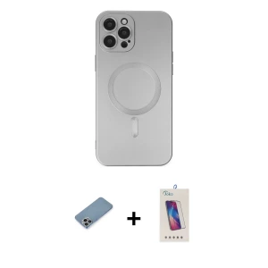 ieg™ iPhone 12 Pro Max Kılıf Akış Minimal Özel Seri - Siyah Joko 5D Cam + Shine Kamera Lens Koruma Cam - GI
