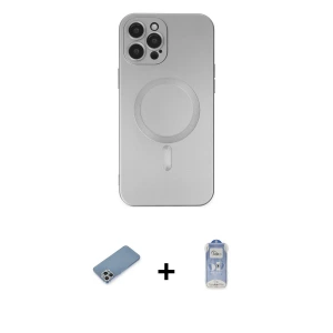 ieg™ iPhone 12 Pro Max Kılıf Akış Minimal Özel Seri - Siyah Joko Magic 5D Cam + Shine Kamera Lens Koruma Cam - GS