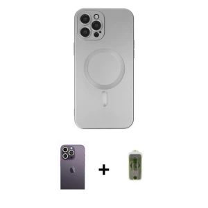 ieg™ iPhone 12 Pro Max Kılıf Akış Minimal Özel Seri - Siyah Joko Magic 5D Hayalet Cam + Neon Fosforlu Kamera Lens - BZ