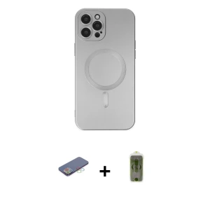 ieg™ iPhone 12 Pro Max Kılıf Akış Minimal Özel Seri - Siyah Joko Magic 5D Hayalet Cam + Renkli Kamera Lens Koruma Cam - MI