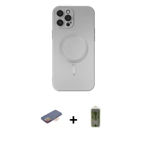 ieg™ iPhone 12 Pro Max Kılıf Akış Minimal Özel Seri - Siyah Joko Magic 5D Hayalet Cam + Renkli Kamera Lens Koruma Cam - TU