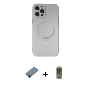 ieg™ iPhone 12 Pro Max Kılıf Akış Minimal Özel Seri - Siyah Joko Magic 5D Hayalet Cam + Shine Kamera Lens Koruma Cam - SH