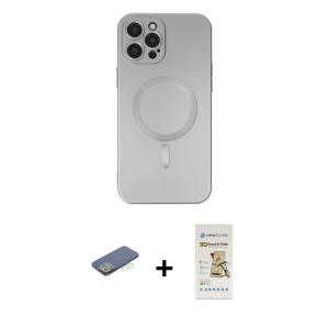 ieg™ iPhone 12 Pro Max Kılıf Akış Minimal Özel Seri - Siyah Mat Seramik Nano Ekran Koruyucu + Renkli Kamera Lens Koruma Cam - YL