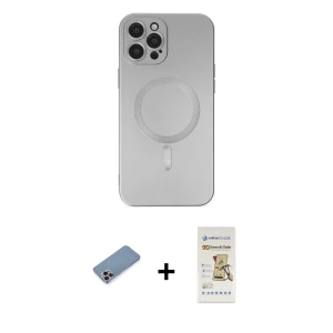 ieg™ iPhone 12 Pro Max Kılıf Akış Minimal Özel Seri - Siyah Mat Seramik Nano Ekran Koruyucu + Shine Kamera Lens Koruma Cam - PE