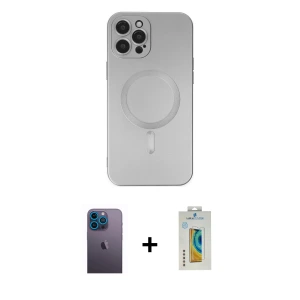 ieg™ iPhone 12 Pro Max Kılıf Akış Minimal Özel Seri - Siyah Polymer Nano Ekran Koruyucu + Neon Fosforlu Kamera Lens - MI