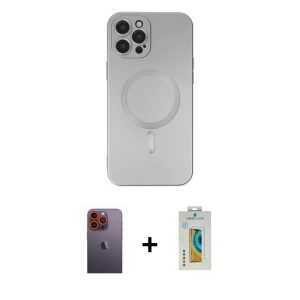 ieg™ iPhone 12 Pro Max Kılıf Akış Minimal Özel Seri - Siyah Polymer Nano Ekran Koruyucu + Neon Fosforlu Kamera Lens - TU