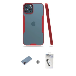 ieg™ iPhone 12 Pro Max Kılıf Atlas Asil Serisi - Şeffaf Uv Polymer Nano Ekran Koruyucu + Shine Kamera Lens Koruma Cam - PE