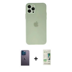 ieg™ iPhone 12 Pro Max Kılıf Atlas Minimal Prime - Siyah 20D Premium Cam Ekran Koruyucu + Neon Fosforlu Kamera Lens - MI