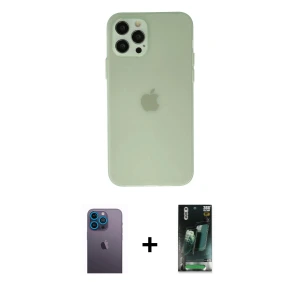 ieg™ iPhone 12 Pro Max Kılıf Atlas Minimal Prime - Siyah 360 Mat Full Body Arka Koruyucu + Neon Fosforlu Kamera Lens - MI