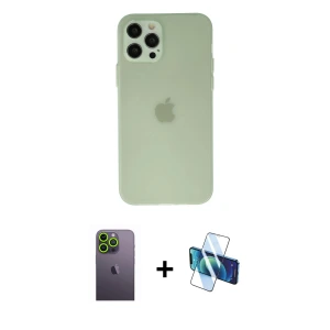 ieg™ iPhone 12 Pro Max Kılıf Atlas Minimal Prime - Siyah 3D Antistatik Seramik Nano Ekran Koruyucu + Neon Fosforlu Kamera Lens - YL
