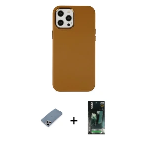 ieg™ iPhone 12 Pro Max Kılıf Çekirdek Çizgi - Siyah 360 Mat Full Body Arka Koruyucu + Metal Kamera Lens Koruma Cam - GS