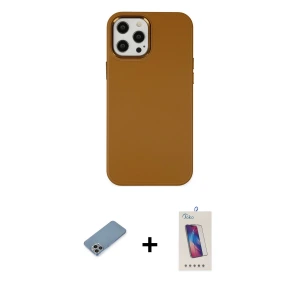 ieg™ iPhone 12 Pro Max Kılıf Çekirdek Çizgi - Siyah Joko 5D Cam + Shine Kamera Lens Koruma Cam - GI