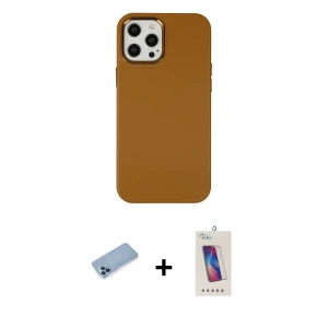 ieg™ iPhone 12 Pro Max Kılıf Çekirdek Çizgi - Siyah Joko 5D Cam + Shine Kamera Lens Koruma Cam - MI