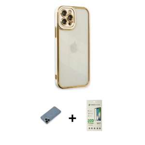 ieg™ iPhone 12 Pro Max Kılıf Çekirdek Klasik Serisi - Siyah 20D Premium Cam Ekran Koruyucu + Shine Kamera Lens Koruma Cam - SH