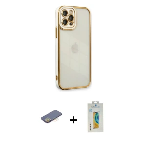 ieg™ iPhone 12 Pro Max Kılıf Çekirdek Klasik Serisi - Siyah Polymer Nano Ekran Koruyucu + Renkli Kamera Lens Koruma Cam - SI