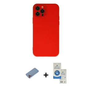 ieg™ iPhone 12 Pro Max Kılıf Çekirdek Modern Serisi - Şeffaf Royal Nano Ekran Koruyucu + Shine Kamera Lens Koruma Cam - PE