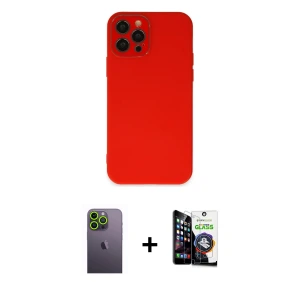 ieg™ iPhone 12 Pro Max Kılıf Çekirdek Modern Serisi - Şeffaf Temperli Cam Ekran Koruyucu + Neon Fosforlu Kamera Lens - YL