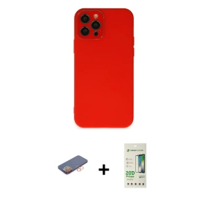 ieg™ iPhone 12 Pro Max Kılıf Çekirdek Modern Serisi - Siyah 20D Premium Cam Ekran Koruyucu + Renkli Kamera Lens Koruma Cam - TU
