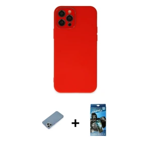 ieg™ iPhone 12 Pro Max Kılıf Çekirdek Modern Serisi - Siyah 34D Izgaralı Cam + Shine Kamera Lens Koruma Cam - GI