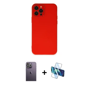 ieg™ iPhone 12 Pro Max Kılıf Çekirdek Modern Serisi - Siyah 3D Antistatik Seramik Nano Ekran Koruyucu + Neon Fosforlu Kamera Lens - BZ