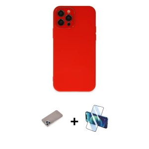 ieg™ iPhone 12 Pro Max Kılıf Çekirdek Modern Serisi - Siyah 3D Antistatik Seramik Nano Ekran Koruyucu + Shine Kamera Lens Koruma Cam - SABE