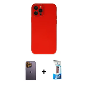 ieg™ iPhone 12 Pro Max Kılıf Çekirdek Modern Serisi - Siyah 5D Eko Cam Ekran Koruyucu + Neon Fosforlu Kamera Lens - SI