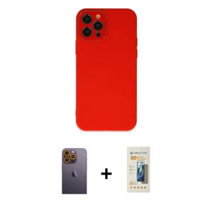 ieg™ iPhone 12 Pro Max Kılıf Çekirdek Modern Serisi - Siyah 6D Mat Seramik Hayalet Nano Ekran Koruyucu + Neon Fosforlu Kamera Lens - SI