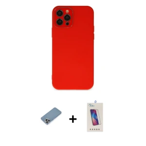 ieg™ iPhone 12 Pro Max Kılıf Çekirdek Modern Serisi - Siyah Joko 5D Cam + Shine Kamera Lens Koruma Cam - GI