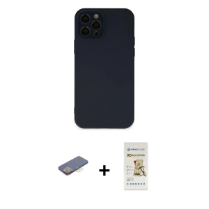 ieg™ iPhone 12 Pro Max Kılıf Çekirdek Modern Serisi - Siyah Mat Seramik Nano Ekran Koruyucu + Renkli Kamera Lens Koruma Cam - SI