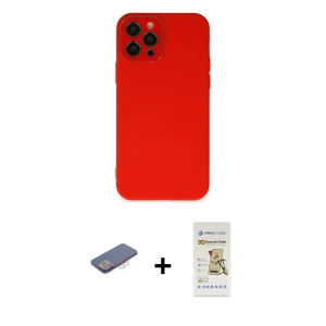 ieg™ iPhone 12 Pro Max Kılıf Çekirdek Modern Serisi - Siyah Mat Seramik Nano Ekran Koruyucu + Renkli Kamera Lens Koruma Cam - PE