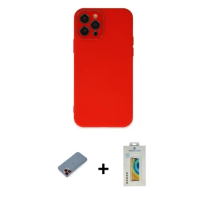 ieg™ iPhone 12 Pro Max Kılıf Çekirdek Modern Serisi - Siyah Polymer Nano Ekran Koruyucu + Metal Kamera Lens Koruma Cam - KI