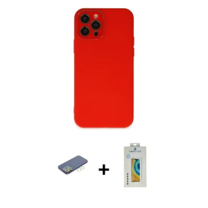 ieg™ iPhone 12 Pro Max Kılıf Çekirdek Modern Serisi - Siyah Polymer Nano Ekran Koruyucu + Renkli Kamera Lens Koruma Cam - YL