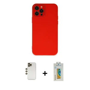 ieg™ iPhone 12 Pro Max Kılıf Çekirdek Modern Serisi - Siyah Polymer Nano Ekran Koruyucu + Shine Kamera Lens - GD
