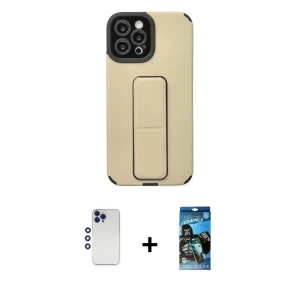 ieg™ iPhone 12 Pro Max Kılıf Çekirdek Yansıma - Siyah 34D Izgaralı Cam + Shine Kamera Lens - LT