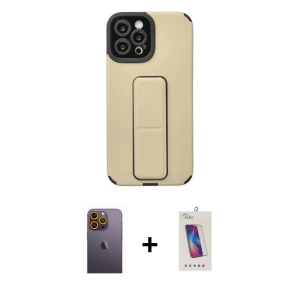ieg™ iPhone 12 Pro Max Kılıf Çekirdek Yansıma - Siyah Joko 5D Cam + Neon Fosforlu Kamera Lens - SI