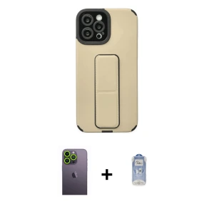 ieg™ iPhone 12 Pro Max Kılıf Çekirdek Yansıma - Siyah Joko Magic 5D Cam + Neon Fosforlu Kamera Lens - YL