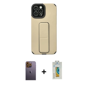 ieg™ iPhone 12 Pro Max Kılıf Çekirdek Yansıma - Siyah Polymer Nano Ekran Koruyucu + Neon Fosforlu Kamera Lens - SI