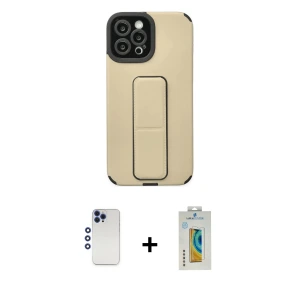 ieg™ iPhone 12 Pro Max Kılıf Çekirdek Yansıma - Siyah Polymer Nano Ekran Koruyucu + Shine Kamera Lens - LT