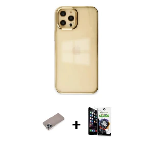 ieg™ iPhone 12 Pro Max Kılıf Doruk Doku Prime - Şeffaf Temperli Cam Ekran Koruyucu + Shine Kamera Lens Koruma Cam - SABE