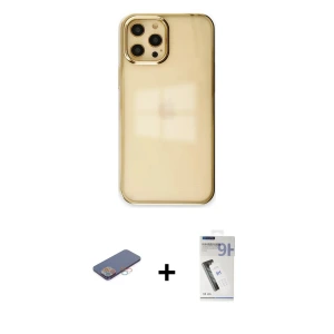 ieg™ iPhone 12 Pro Max Kılıf Doruk Doku Prime - Şeffaf Uv Polymer Nano Ekran Koruyucu + Renkli Kamera Lens Koruma Cam - PE
