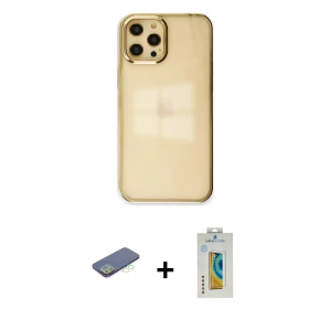 ieg™ iPhone 12 Pro Max Kılıf Doruk Doku Prime - Siyah Polymer Nano Ekran Koruyucu + Renkli Kamera Lens Koruma Cam - YL