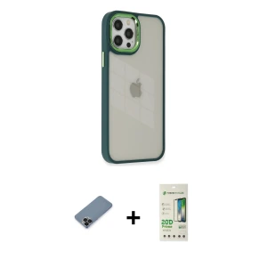 ieg™ iPhone 12 Pro Max Kılıf Eksen Doku Prime - Siyah 20D Premium Cam Ekran Koruyucu + Metal Kamera Lens Koruma Cam - SH