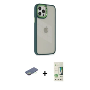 ieg™ iPhone 12 Pro Max Kılıf Eksen Doku Prime - Siyah 20D Premium Cam Ekran Koruyucu + Renkli Kamera Lens Koruma Cam - YL